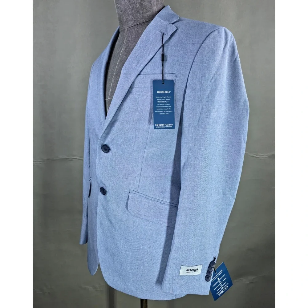 Kenneth‎ Cole reaction 2 Piece Suit Mens 36S Pants 29W Light Blue Quiet Luxury